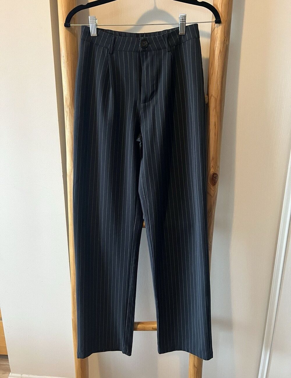 Princess Polly Women’s Navy Pinstripe Straight Dress Pants XS Zip/Button